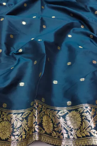 blue zari woven art silk blend saree with blouse