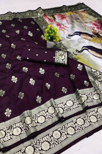 purple zari woven art silk saree with blouse