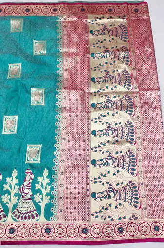light blue zari woven art silk blend bridal style premium saree with blouse