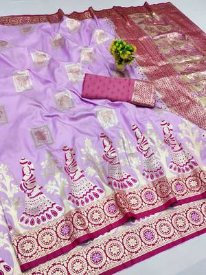 purple zari woven art silk blend bridal style premium saree with blouse 1