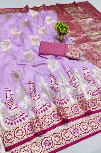 purple zari woven art silk bridal style premium saree with blouse