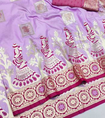 purple zari woven art silk blend bridal style premium saree with blouse 2