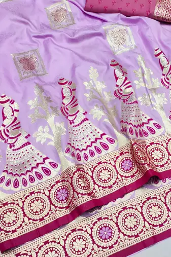 purple zari woven art silk blend bridal style premium saree with blouse