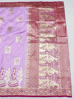 purple zari woven art silk blend bridal style premium saree with blouse 4