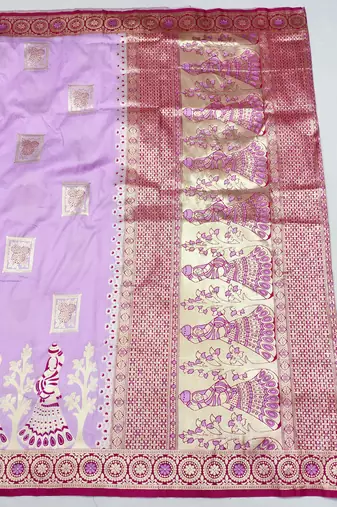 purple zari woven art silk blend bridal style premium saree with blouse