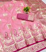 pink zari woven art silk bridal style premium saree with blouse