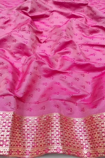 pink zari woven art silk blend bridal style premium saree with blouse