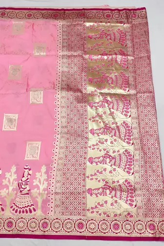 pink zari woven art silk blend bridal style premium saree with blouse