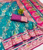 light blue zari woven art silk baluchari saree with blouse