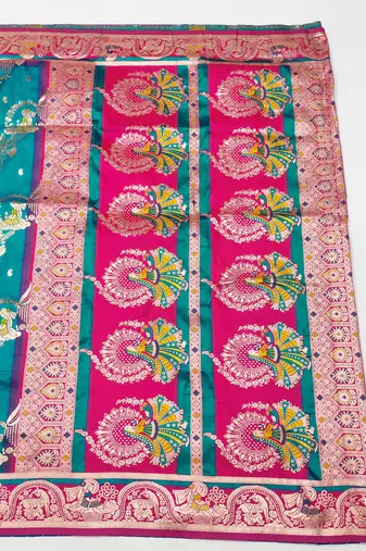 light blue zari woven art silk blend saree with blouse