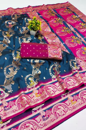 morpich zari woven art silk baluchari saree with blouse