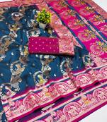 morpich zari woven art silk baluchari saree with blouse