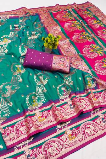 light green zari woven art silk baluchari saree with blouse