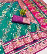 light green zari woven art silk baluchari saree with blouse