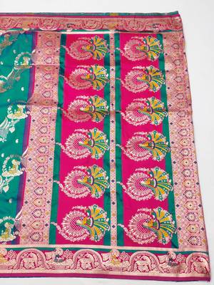 light green zari woven art silk blend saree with blouse 2