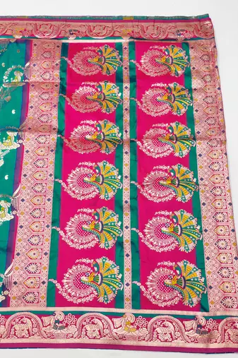 light green zari woven art silk blend saree with blouse
