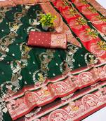 dark green zari woven art silk baluchari saree with blouse