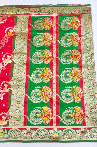 red zari woven art silk blend baluchari saree with blouse