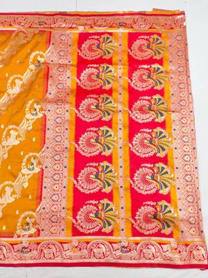 mustard zari woven art silk blend saree with blouse 3