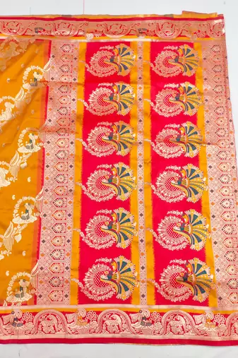 mustard zari woven art silk blend saree with blouse