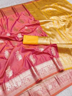 pink art silk blend zari woven saree with blouse 1