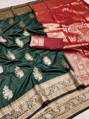 dark green art silk zari woven saree with blouse 1