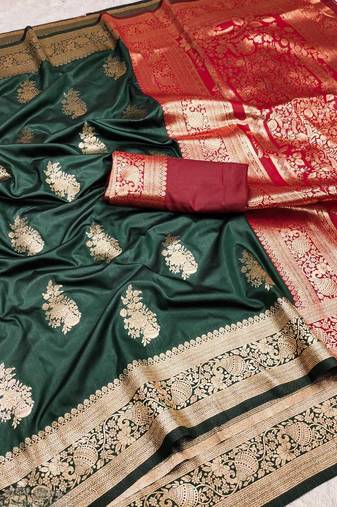 dark green art silk zari woven saree with blouse