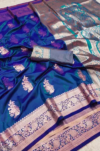 royal blue art silk zari woven saree with blouse