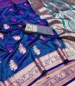 royal blue art silk zari woven saree with blouse