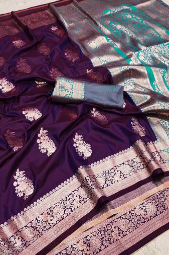 wine art silk zari woven saree with blouse