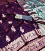 wine art silk zari woven saree with blouse