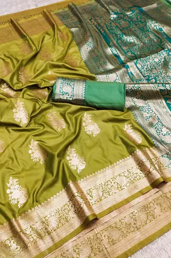 lime green art silk zari woven saree with blouse