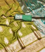 lime green art silk zari woven saree with blouse