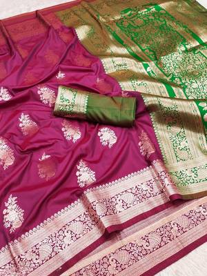 magenta art silk blend zari woven saree with blouse 1