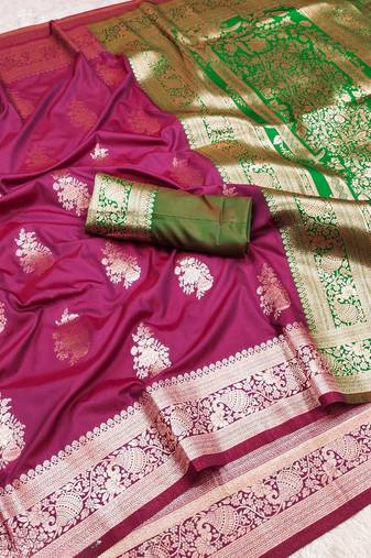 magenta art silk zari woven saree with blouse