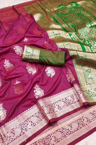 magenta art silk zari woven saree with blouse