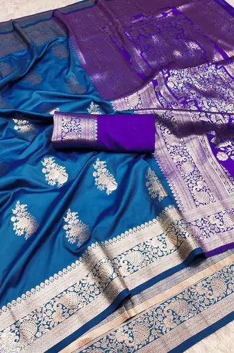 navy blue art silk zari woven saree with blouse