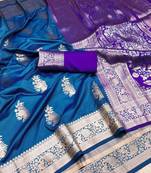 navy blue art silk zari woven saree with blouse