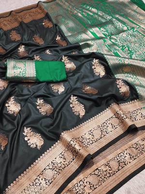 black art silk blend zari woven saree with blouse 1