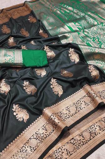 black art silk zari woven saree with blouse