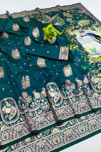blue zari woven art silk saree with blouse