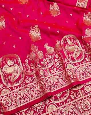 pink zari woven art silk blend saree with blouse 2
