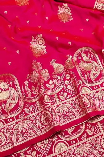 pink zari woven art silk blend saree with blouse
