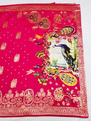 pink zari woven art silk blend saree with blouse 4