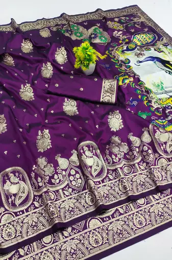 purple zari woven art silk saree with blouse