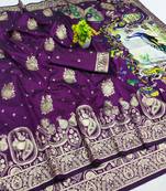purple zari woven art silk saree with blouse