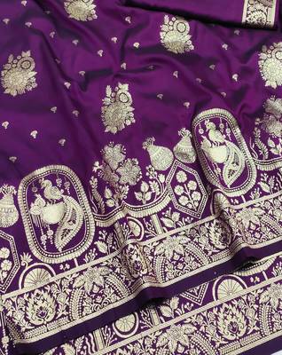 purple zari woven art silk blend saree with blouse 2