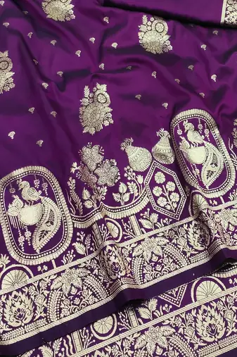 purple zari woven art silk blend saree with blouse
