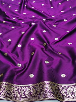 purple zari woven art silk blend saree with blouse 3