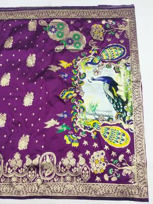 purple zari woven art silk blend saree with blouse 4